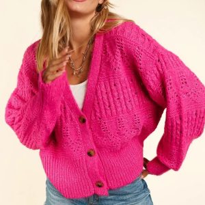 Haptics Full Size Button Down Crop Long Sleeve Cardigan