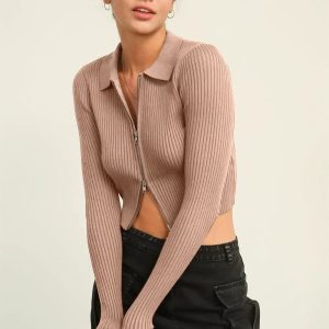 HYFVE Ribbed Double Zip Cropped Cardigan
