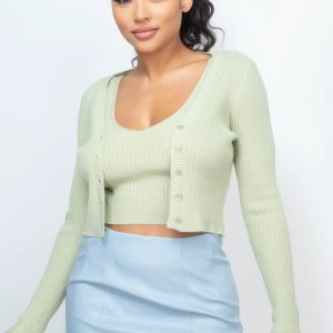 Crop Tank Top & Cardigan Sweater Set