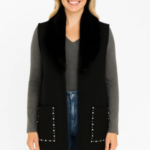 Sleeveless Wool-blend Vest With Faux Fur Collar