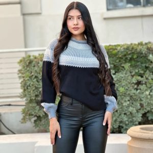 Neutral Color Block Knit Pull Out Sweater