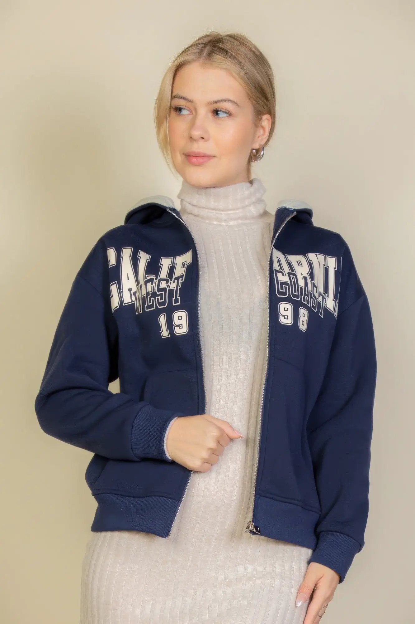 Graphic Drop Shoulder Zipper Up Hoodie - Image 9