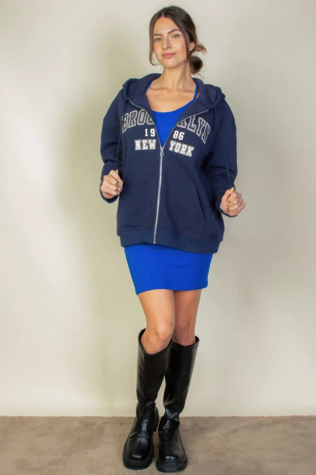 Graphic Drop Shoulder Zipper Up Hoodie - Image 2