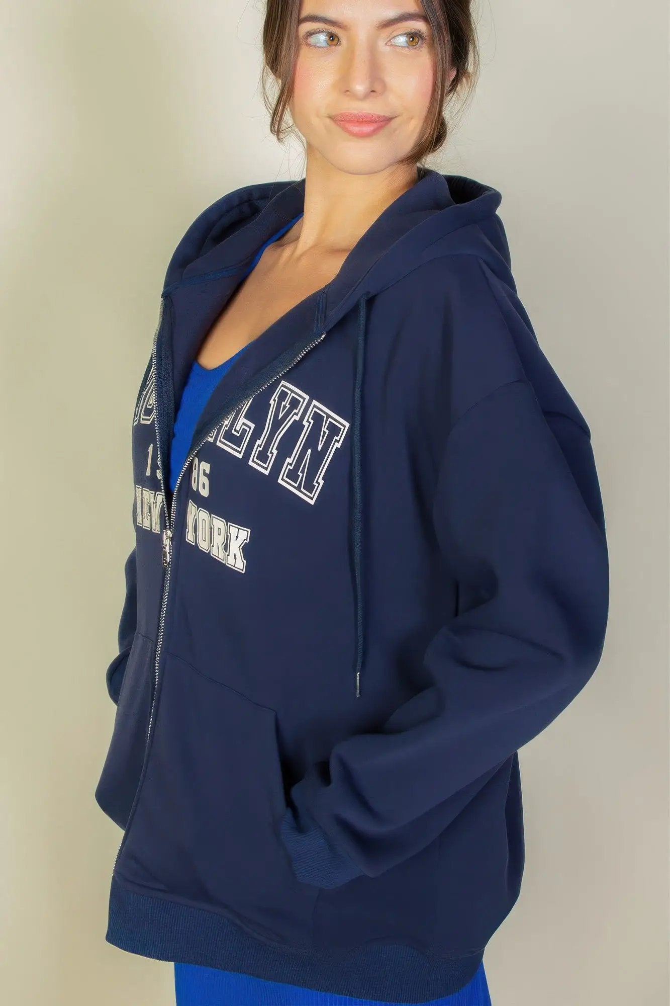 Graphic Drop Shoulder Zipper Up Hoodie - Image 4