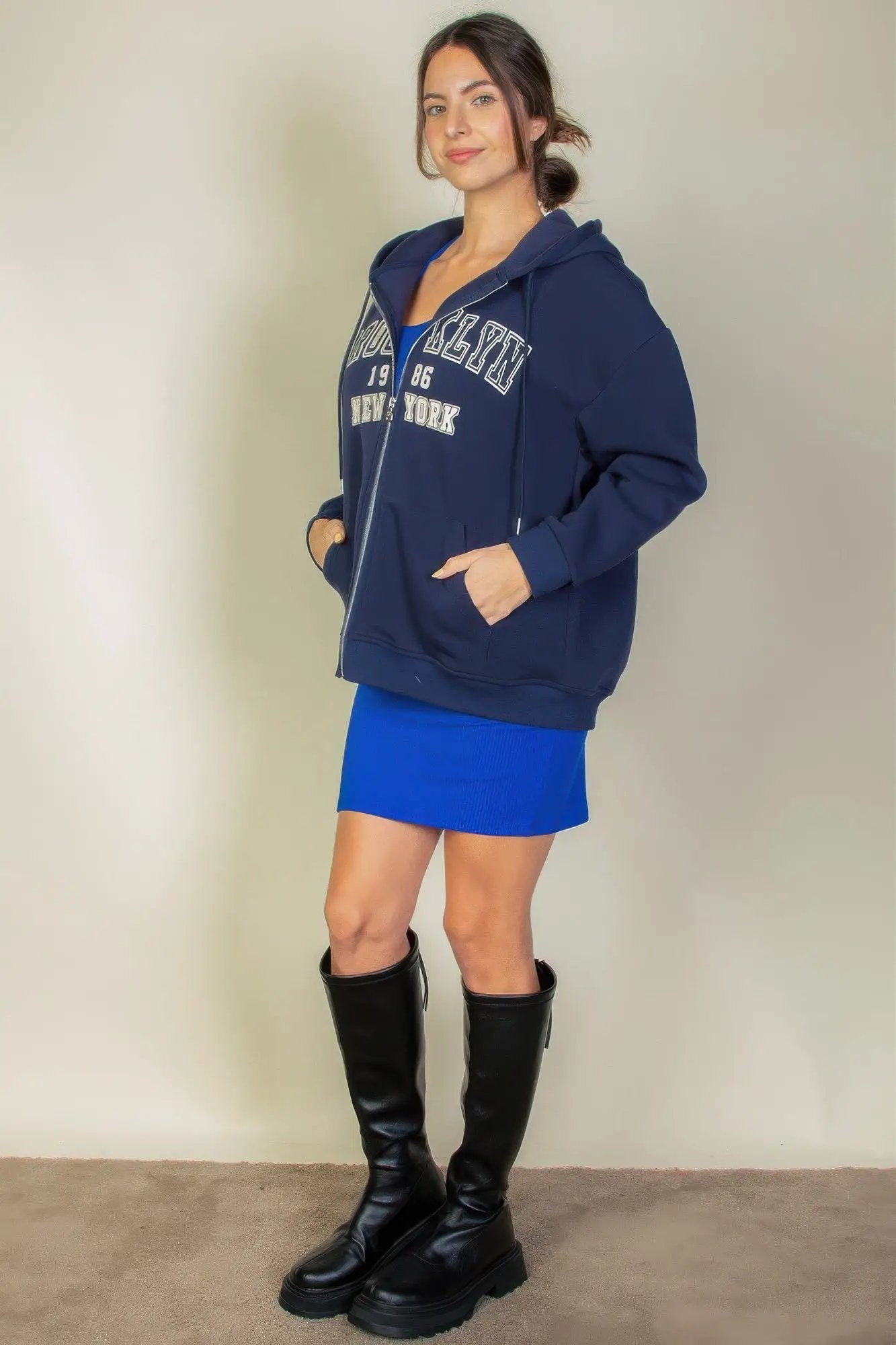 Graphic Drop Shoulder Zipper Up Hoodie - Image 5