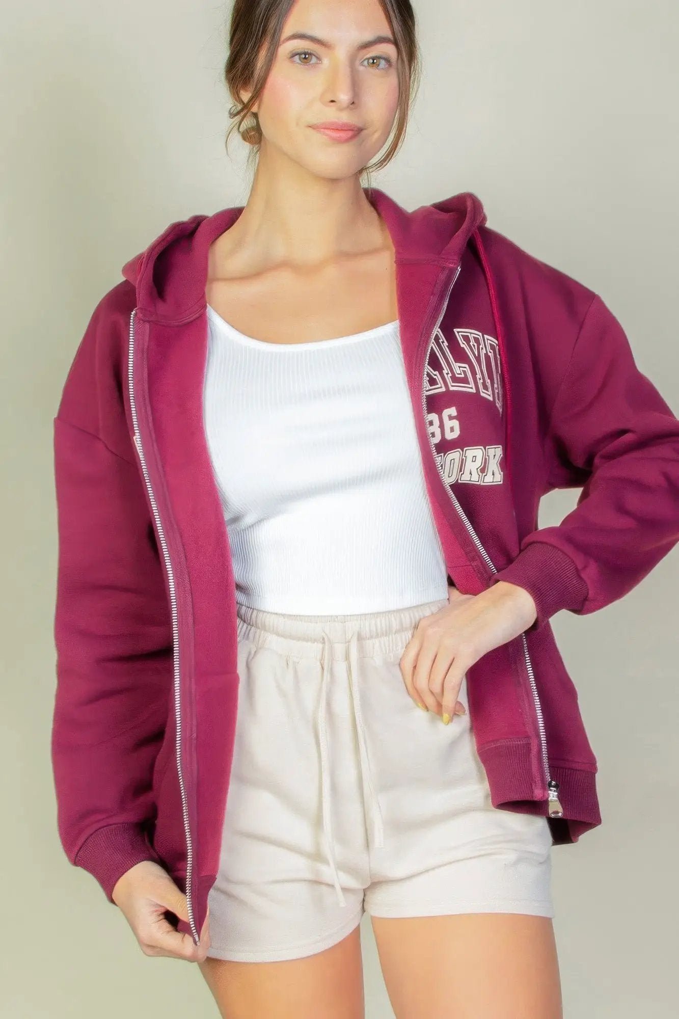 Graphic Drop Shoulder Zipper Up Hoodie - Image 10