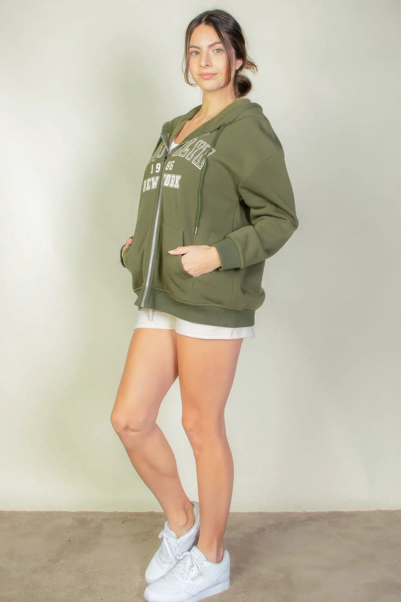 Graphic Drop Shoulder Zipper Up Hoodie - Image 14