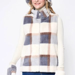 Plaid Faux Fur Vest