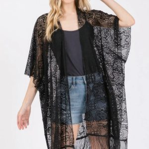 Flower Pattern Crochet Lace Tassel Cover Up