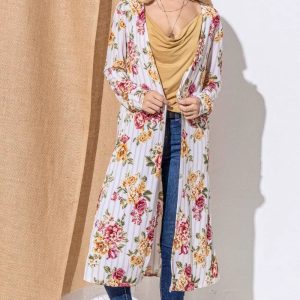 And The Why Floral Kimono Open Front Longline Cardigan