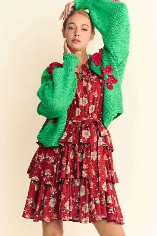 Davi & Dani Floral Applique Open Front Drop Shoulder Cardigan - Image 4