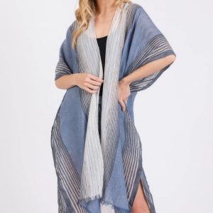 Striped Two Tone Cover Up Kimono