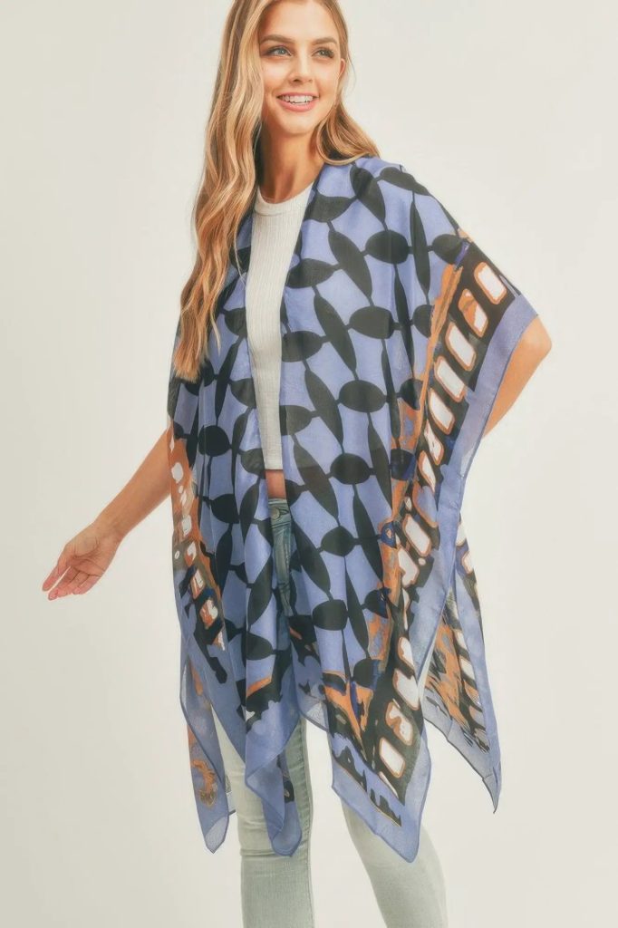 Ombree Front And Geometric Back Print Kimono