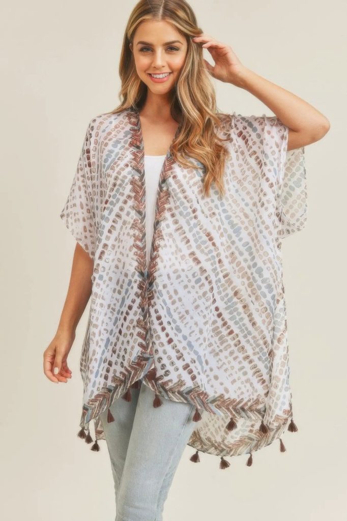 Multi Dash Pattern Tassel Kimono
