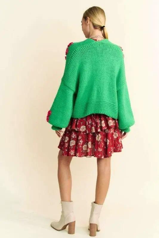 Davi & Dani Floral Applique Open Front Drop Shoulder Cardigan - Image 2